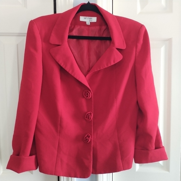Suit Studio New York True Red Rose Button Blazer Jacket 14 - Picture 2 of 14